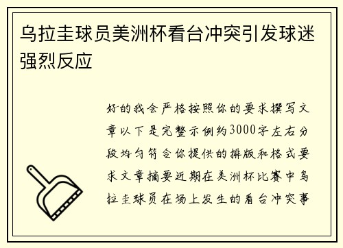 乌拉圭球员美洲杯看台冲突引发球迷强烈反应