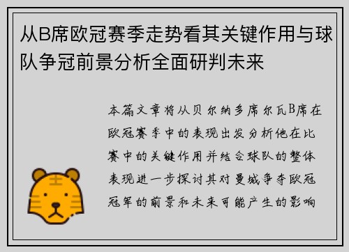 从B席欧冠赛季走势看其关键作用与球队争冠前景分析全面研判未来
