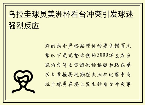 乌拉圭球员美洲杯看台冲突引发球迷强烈反应