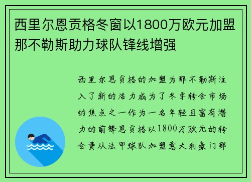 西里尔恩贡格冬窗以1800万欧元加盟那不勒斯助力球队锋线增强